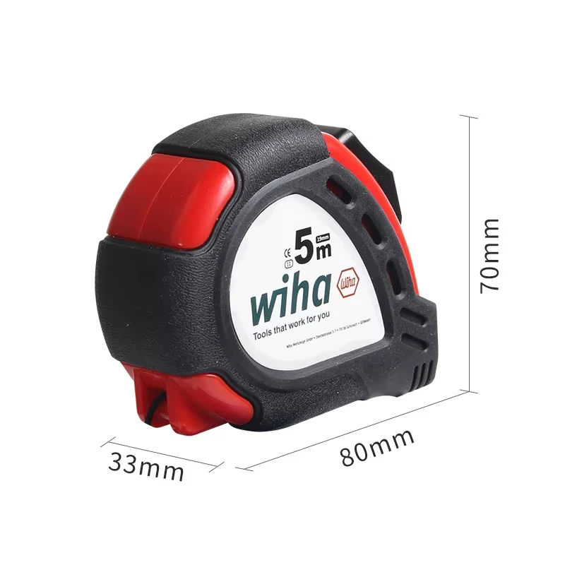 Mètre Ruban Autobloquant Wiha 33251 5m en Acier – Lame Large et Épaisse, Clip Ceinture, Haute Précis