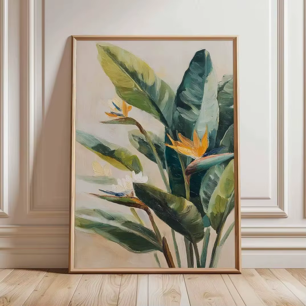 Affiche de fleurs d'oiseau de paradis – Impression d'art mural botanique tropical, style de peinture