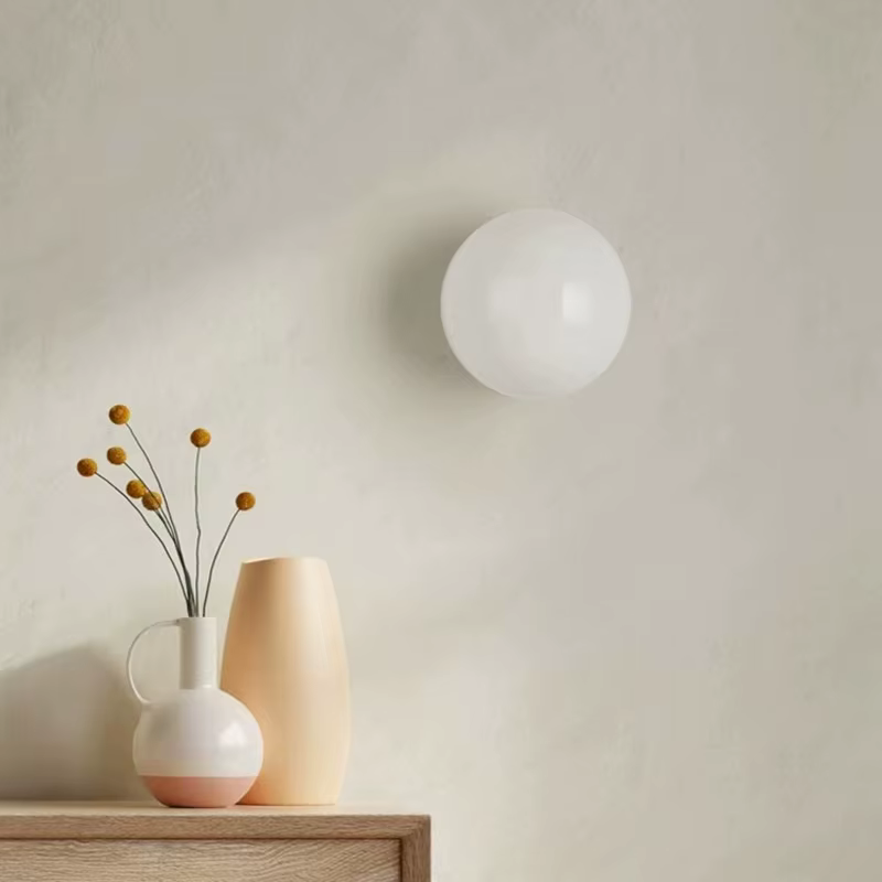 Applique murale boule de verre blanc laiteux, salon, chambre à coucher, chevet, balcon, allée, entré