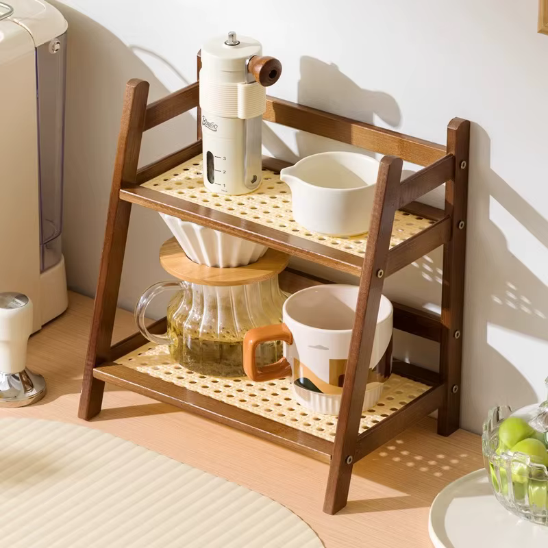 Organisateur de comptoir, porte-gobelet à café à 2 niveaux, étagère de rangement polyvalente en bamb