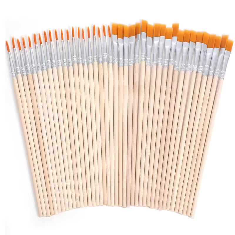 Lot de 40 pinceaux de peinture - 20 pinceaux plats et 20 pinceaux à pointe fine avec manche en bois,