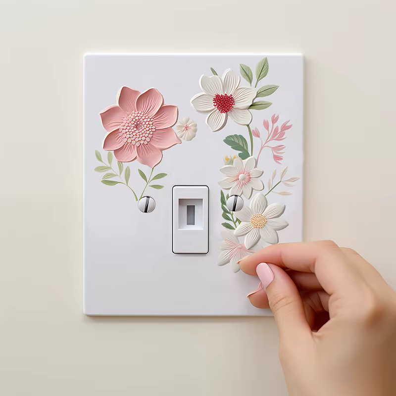 Autocollant mural interrupteur de belles fleurs, autocollant imperméable amovible en PVC pour chambr