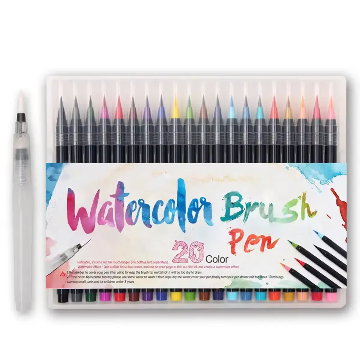 Ensemble de 20 + 1 pinceaux pour aquarelle, pointe en poils de nylon de qualité supérieure, couleurs