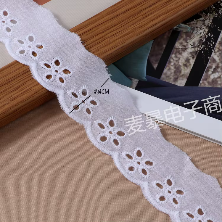 Ruban en dentelle de coton brodé Floral Beige et blanc, bricolage de vêtements, couture et tissu, ma
