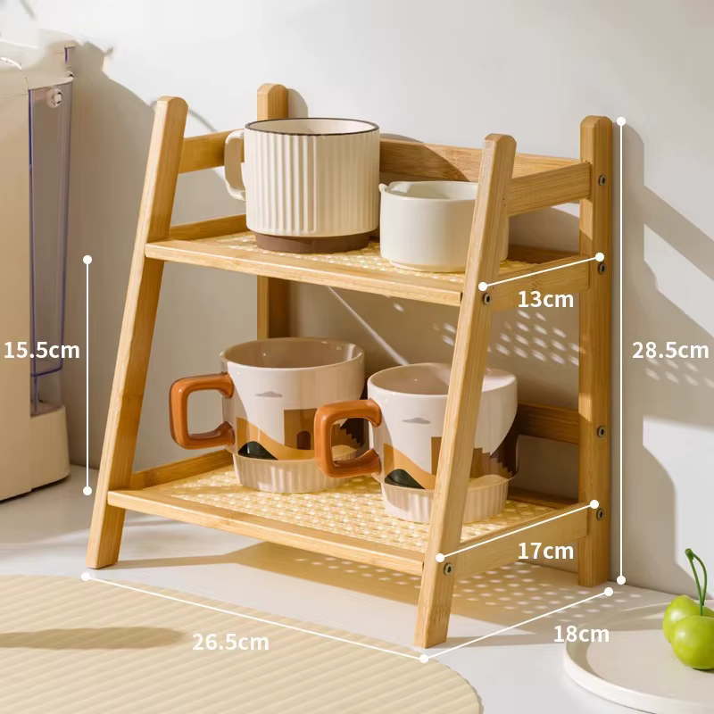 Organisateur de comptoir, porte-gobelet à café à 2 niveaux, étagère de rangement polyvalente en bamb