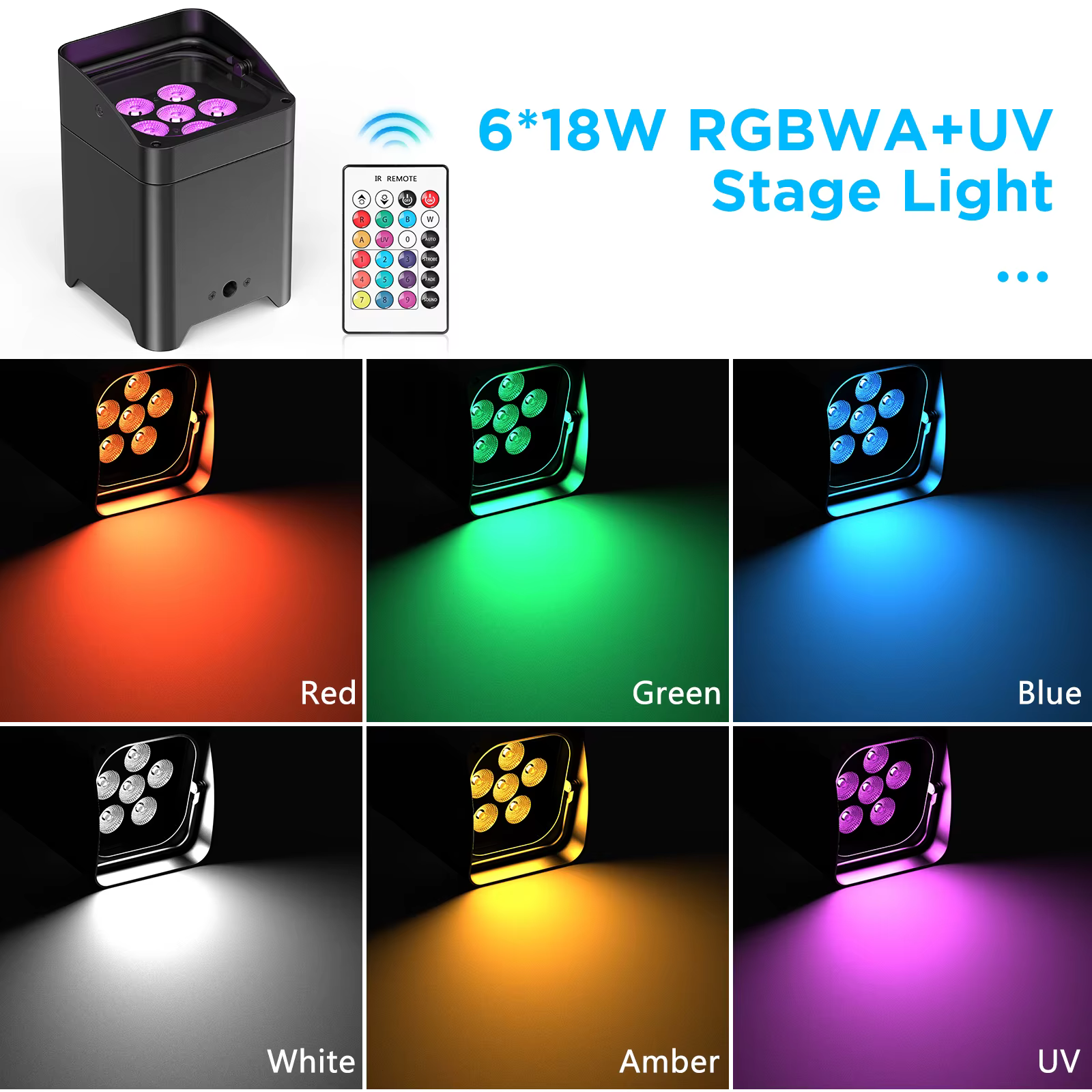 U'King 4 pièces 6x18W 6IN1 RGBAW + UV Par lumière avec sac DMX télécommande WiFi Par lumière sans fi
