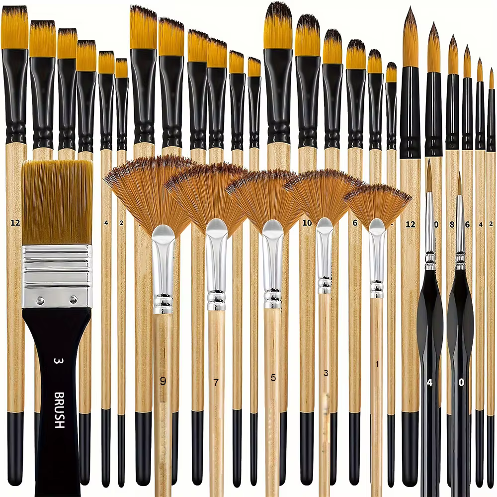 Ensemble de pinceaux de peinture 28/32 pièces pour peinture acrylique, poils en nylon de qualité sup