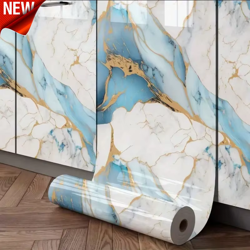 Autocollant mural en marbre auto-adhésif en PVC, 40cm, imperméable et résistant à l'huile, facile à 