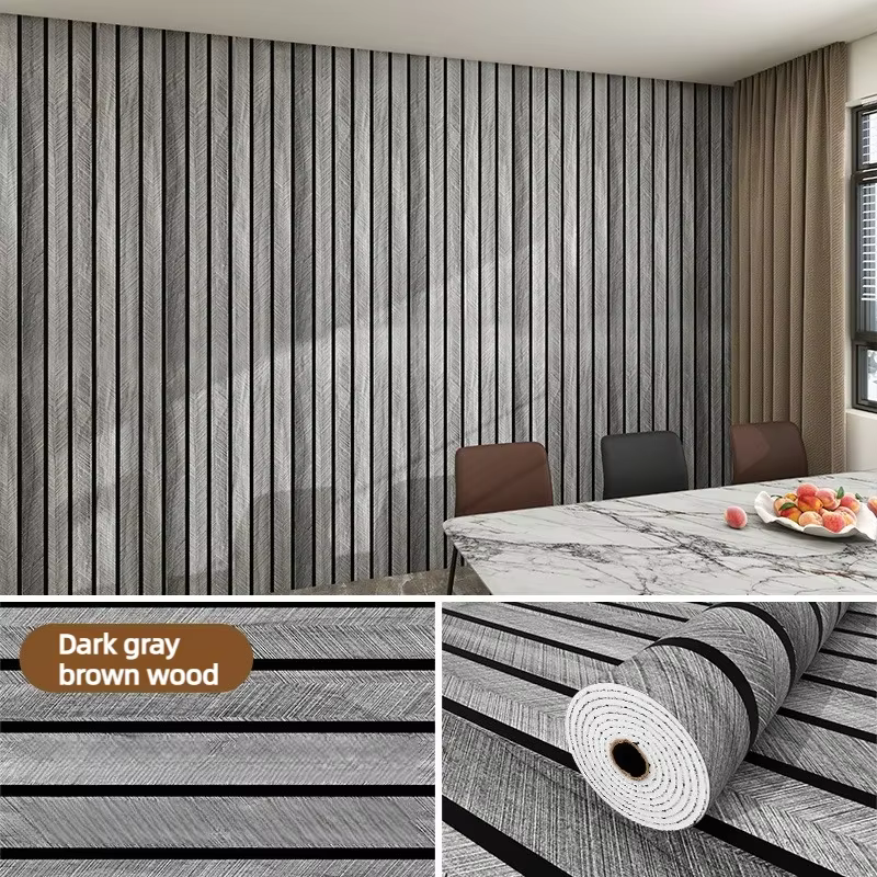 Papier peint épais à grille marron, Design à carreaux Faux, imperméable et résistant à l'humidité, i