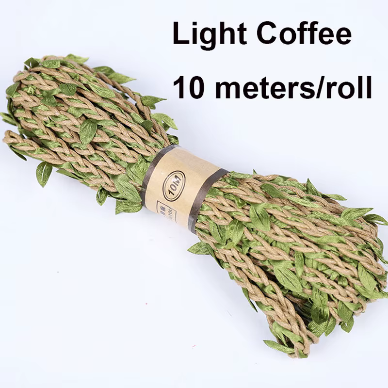 Rouleau de ruban de feuilles de Jute naturelle, 10 m/rouleau, ficelle de vigne avec feuilles vertes