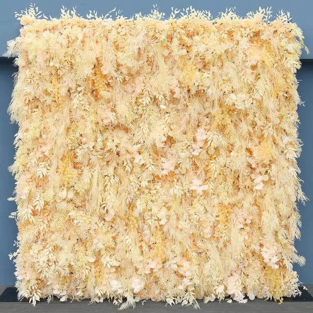 HMEOT H8055 Mur de fleurs artificielles en tissu enroulable, toile de fond de mariage extérieur, arr