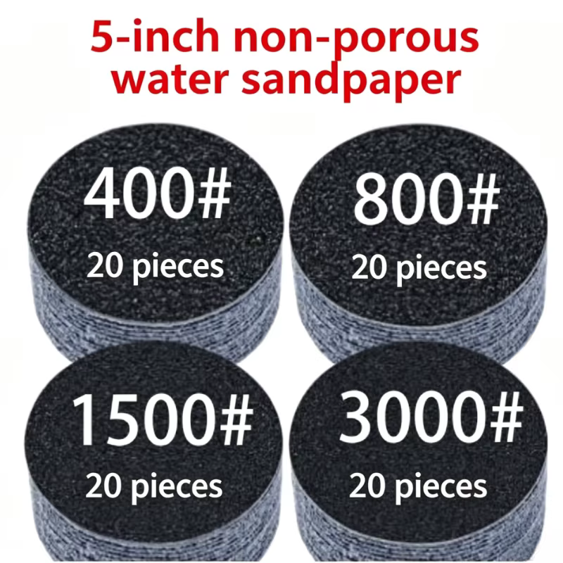 Ensemble de 80/100 feuilles de papier abrasif humide et sec de 5 pouces, grains 60, 120, 240, 400, 6