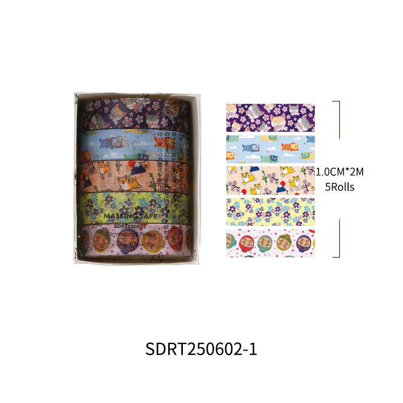 Ensemble de 5 rouleaux de ruban Washi de style japonais, fleurs colorées, plantes, ruban adhésif pou
