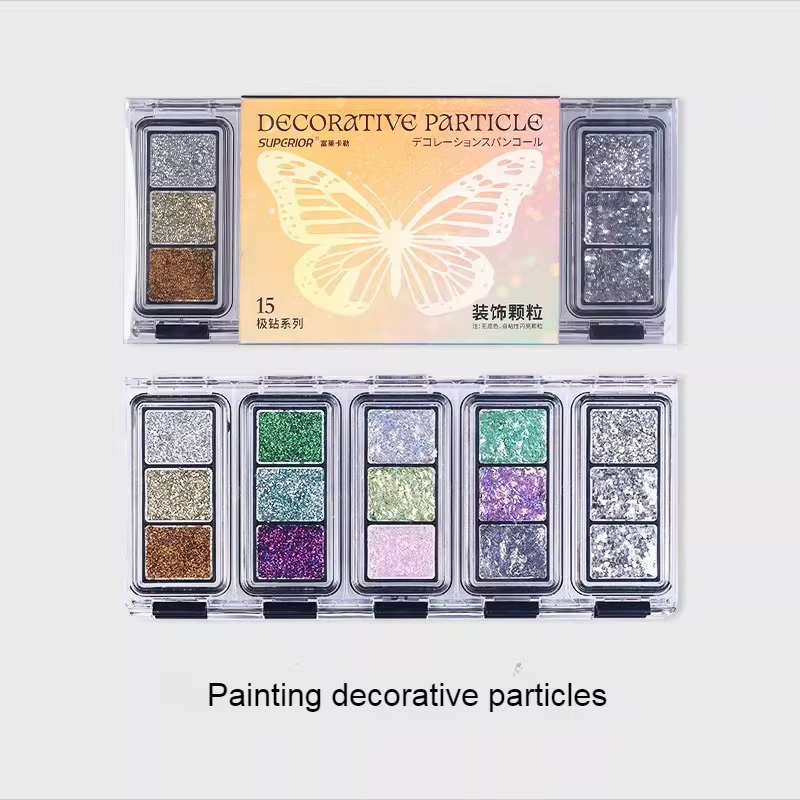 Peinture décorative à 15 couleurs, particules de paillettes, pigment solide nacré, aquarelle/manucur