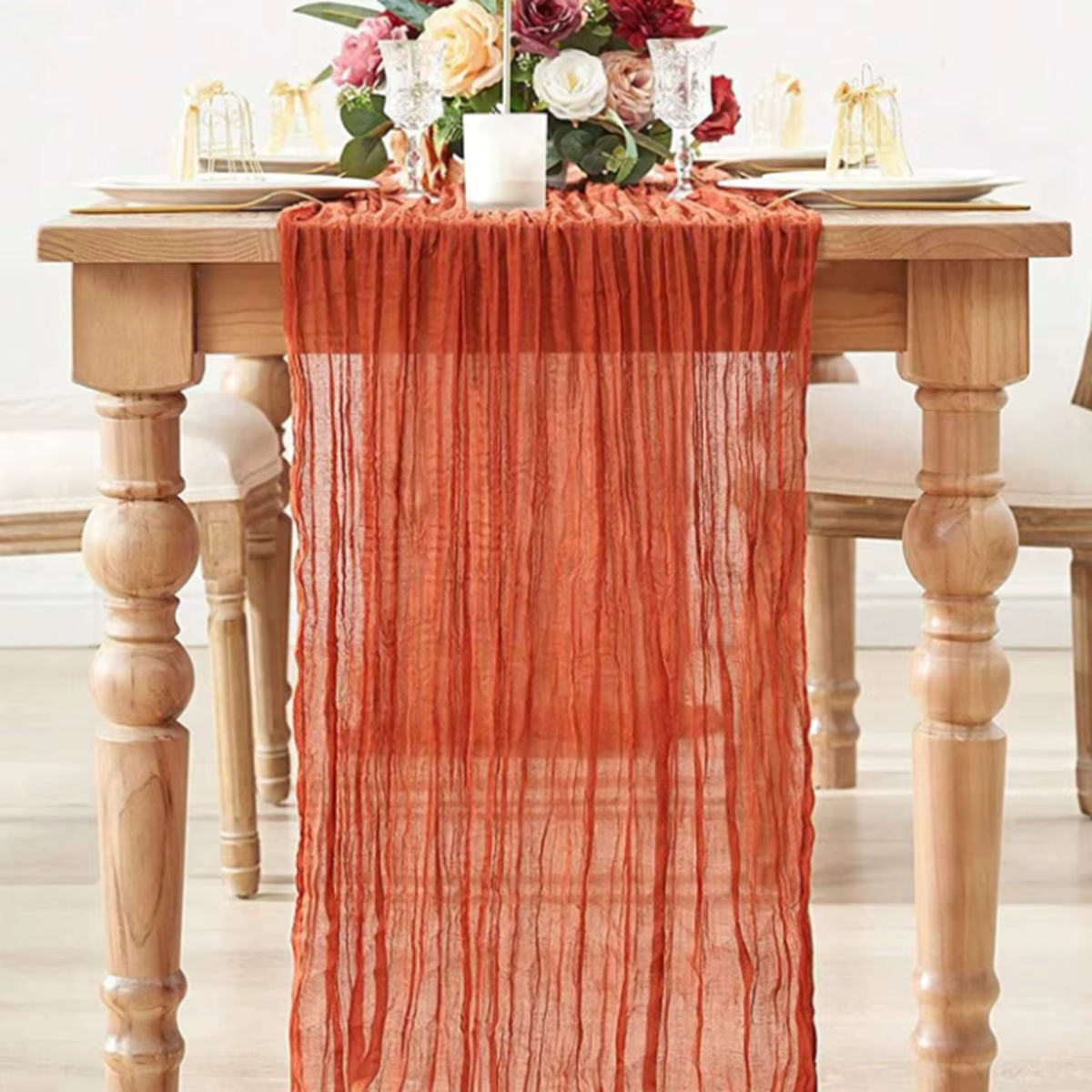 Chemin de Table en gaze semi-transparente, tissu à sauge, réglage de Table, salle à manger, décorati