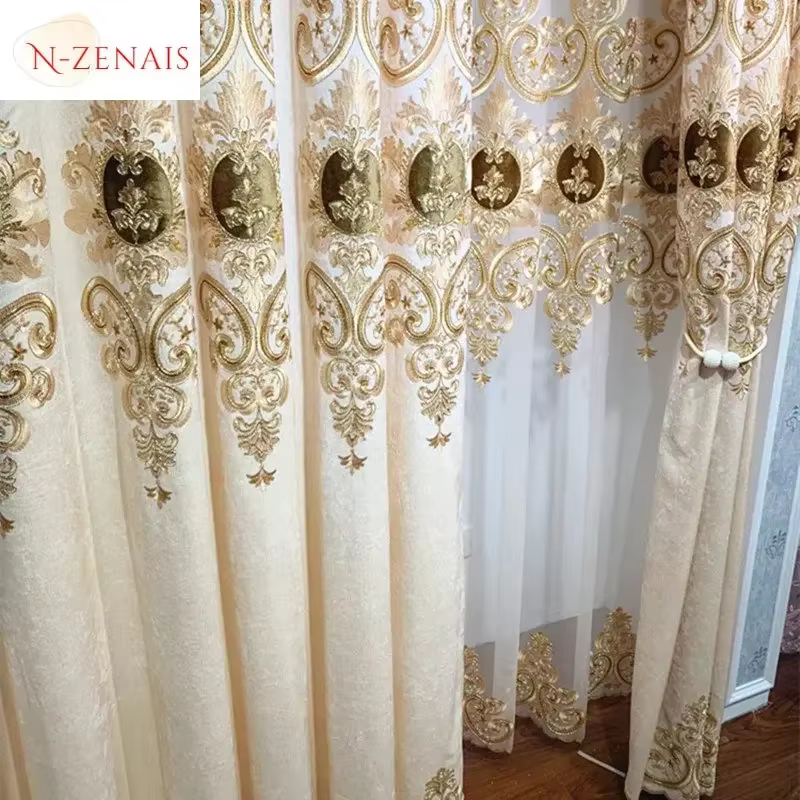Rideaux de luxe en Chenille brodée, cantonnière Beige européenne, occultant, pour salon, chambre à c