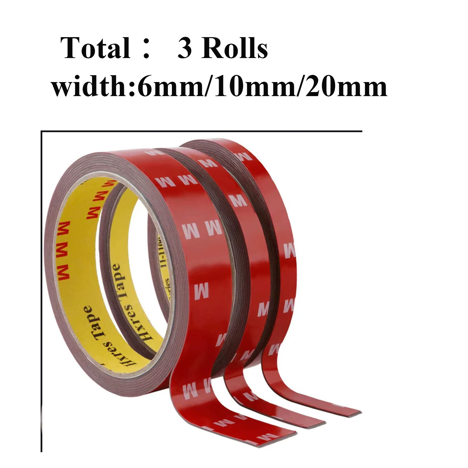 3 rouleaux de rubans adhésifs noirs double face extra résistants, ruban spécial très résistant, acce