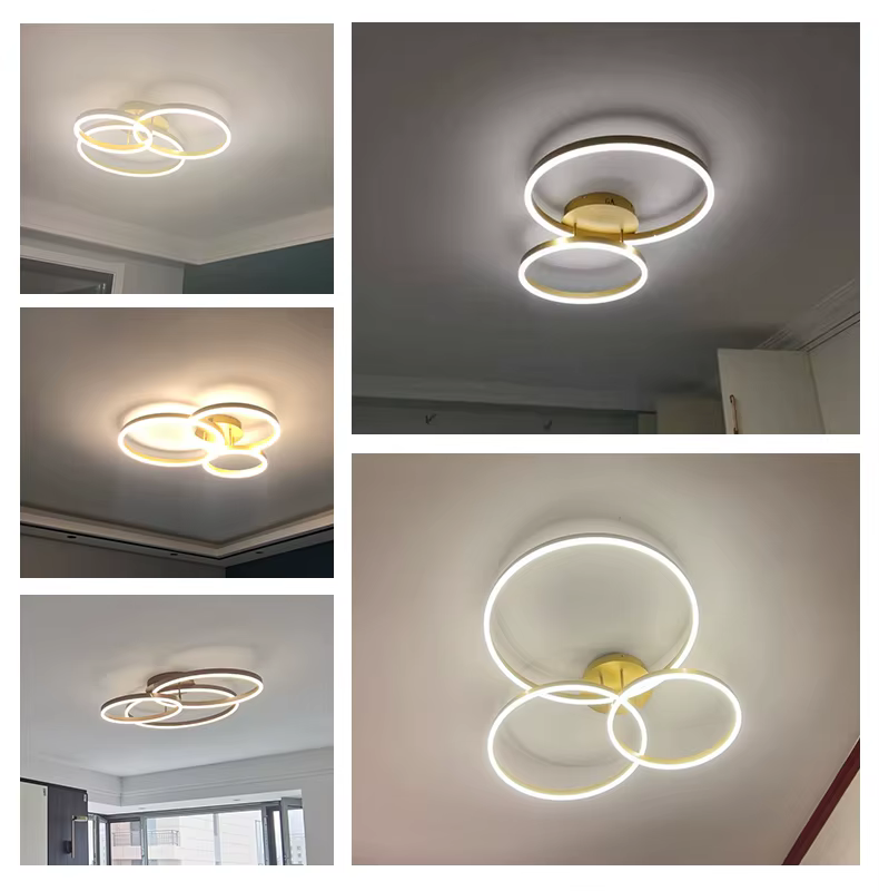 Lustres Led dorés pour la maison, 3 cercles, chambre à coucher, salon, salle à manger, lustre marron