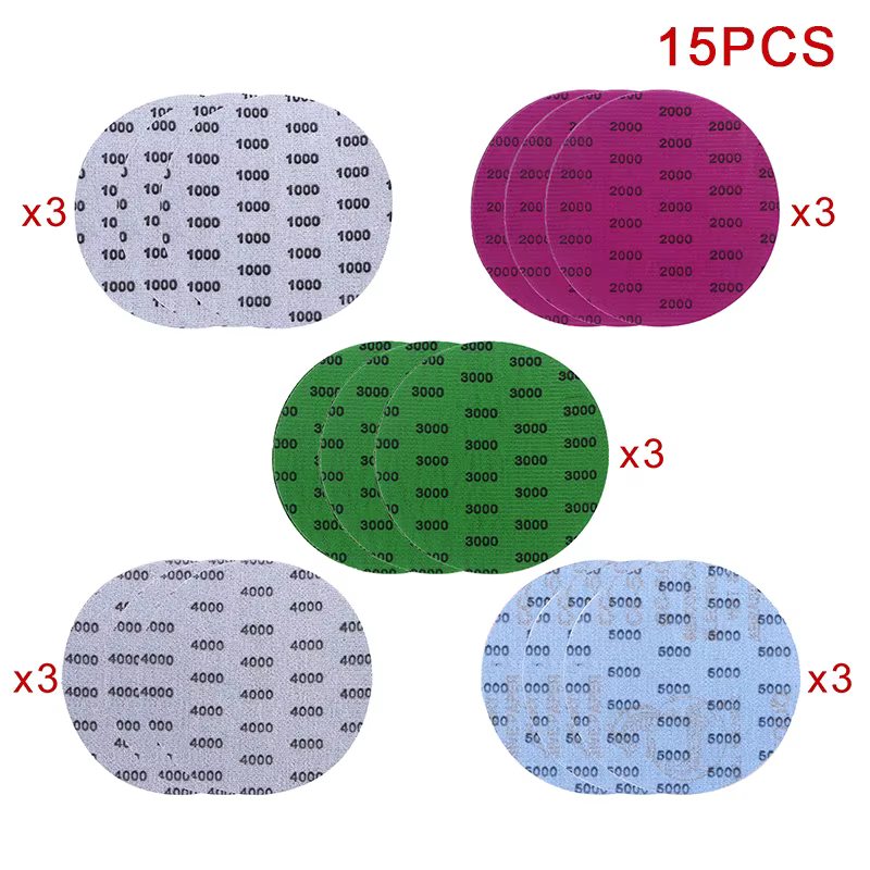 Pack de 15/25 disques de papier de verre de 5 pouces avec grains 1000 à 5000 pour le ponçage humide 