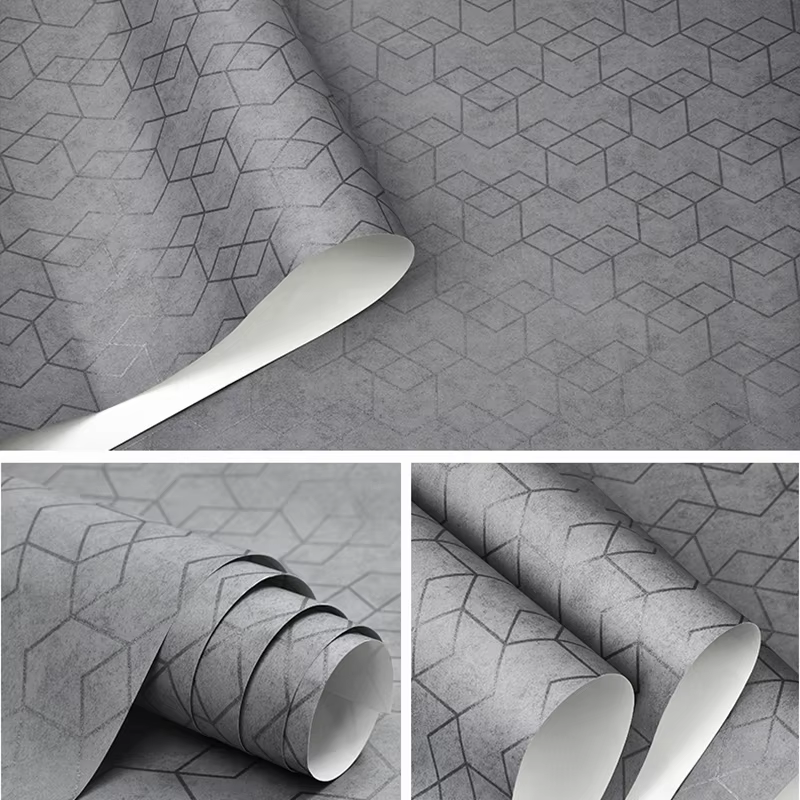 Rouleau de papier peint géométrique de luxe gris foncé, papier peint gris noir, chambre à coucher de