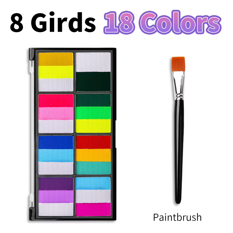 Palette de peinture à base d'eau de 18 couleurs avec un pinceau, grande capacité pour Cosplay, maqui