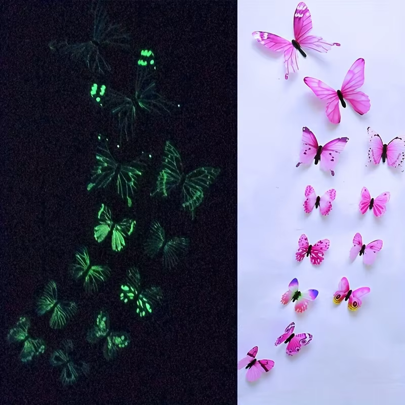 Autocollant mural créatif papillon lumineux 3D, 12 pièces, à la mode, pour bricolage, Art mural mode