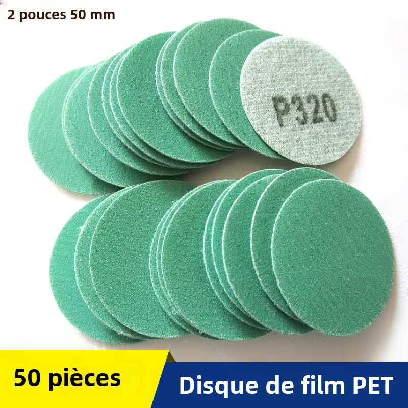 Disques de ponçage 2 pouces, Film PET 50MM, boucle à crochet, papier de verre sec et humide pour pon
