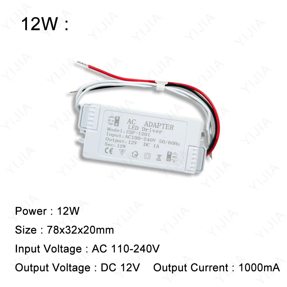 Transformateur d'alimentation pour bande lumineuse LED, alimentation 6 W, 12 W, 24 W, 36 W, 48 W, 60