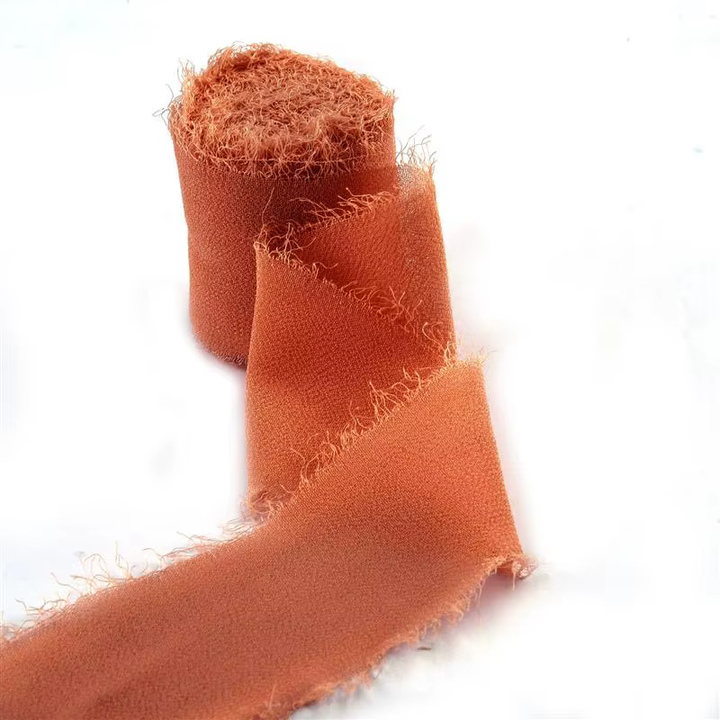 Rouleau de ruban en mousseline de soie, 5 m/rouleau, 4cm, effiloché, fait à la main, semblable à de