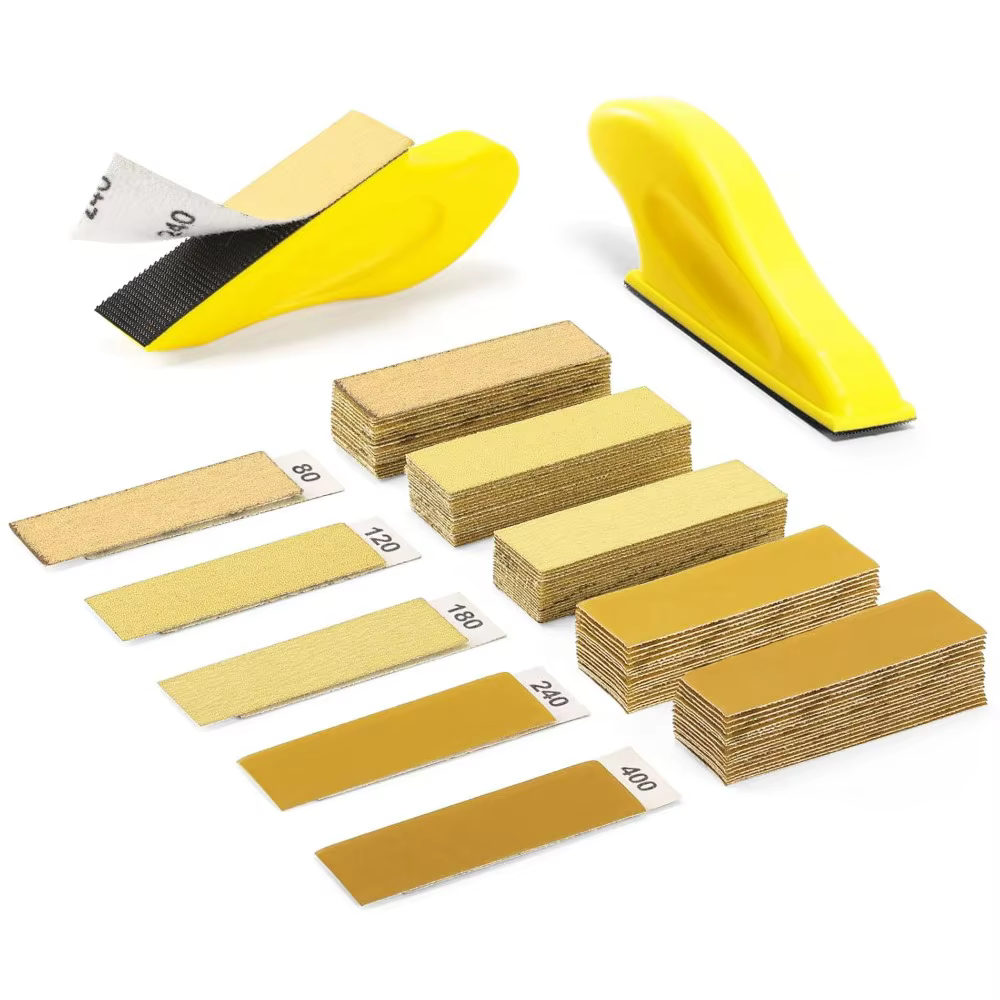 Ensemble de 50 papiers abrasifs avec 1 bloc de ponçage manuel, grain 80-400, papier abrasif humide e