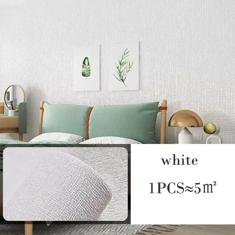Papier peint auto-adhésif épais 3D d'isolation thermique, 10m, lin, couleur unie, autocollants murau