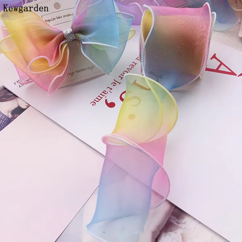 Kewgarden – rubans en Organza arc-en-ciel, 6cm 60mm, accessoires pour nœuds de cheveux faits à la ma