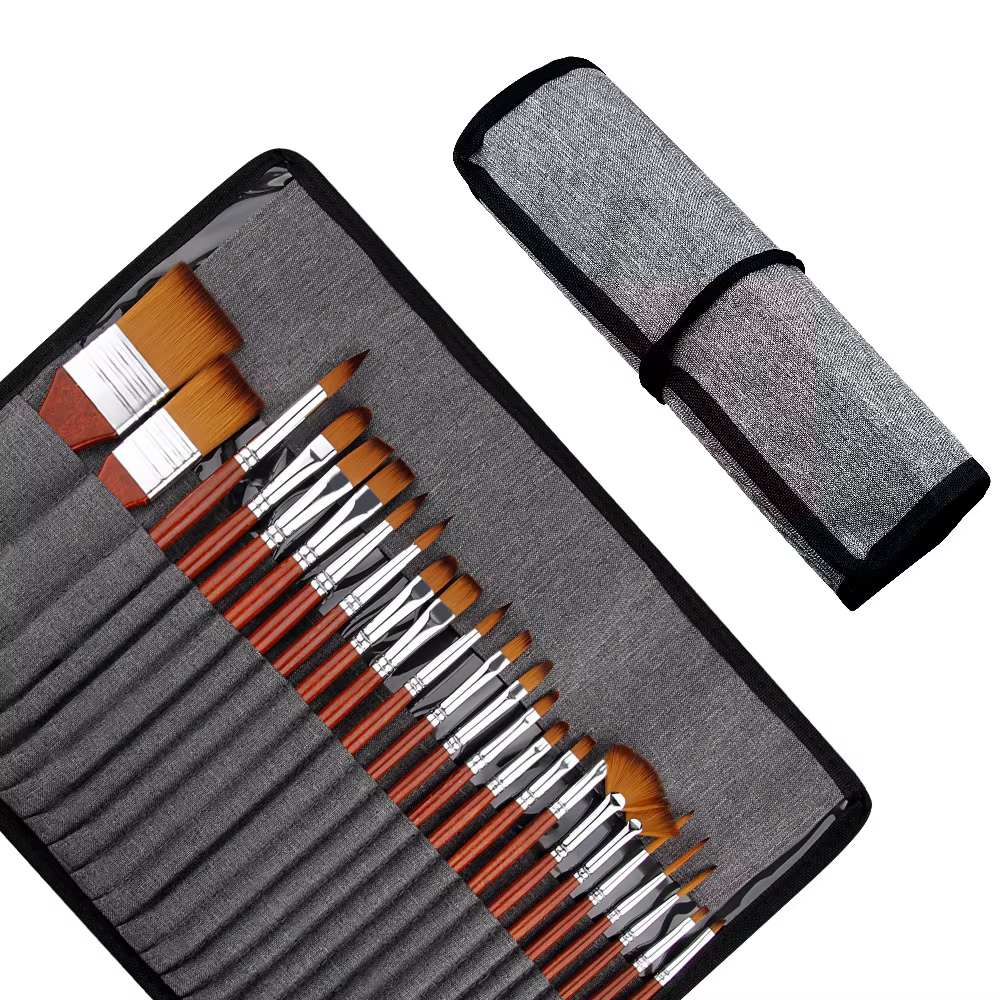 Ensemble de pinceaux mixtes pour peinture à l'huile professionnelle, sac en toile, bois, pinceau pou