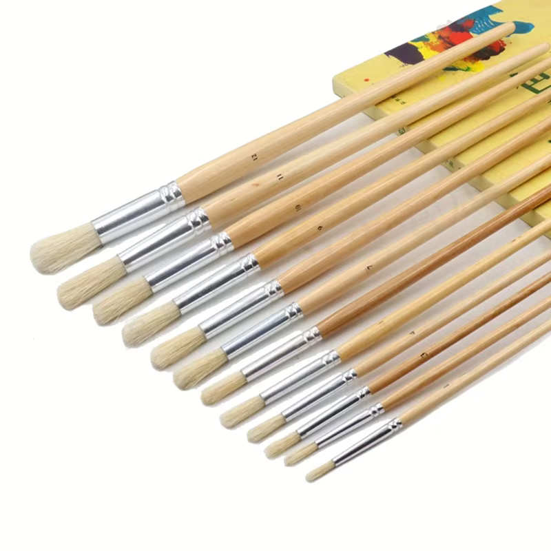 Ensemble de pinceaux à huile à tête ronde, poils de over, pinceaux d'art en acrylique, bois de boule