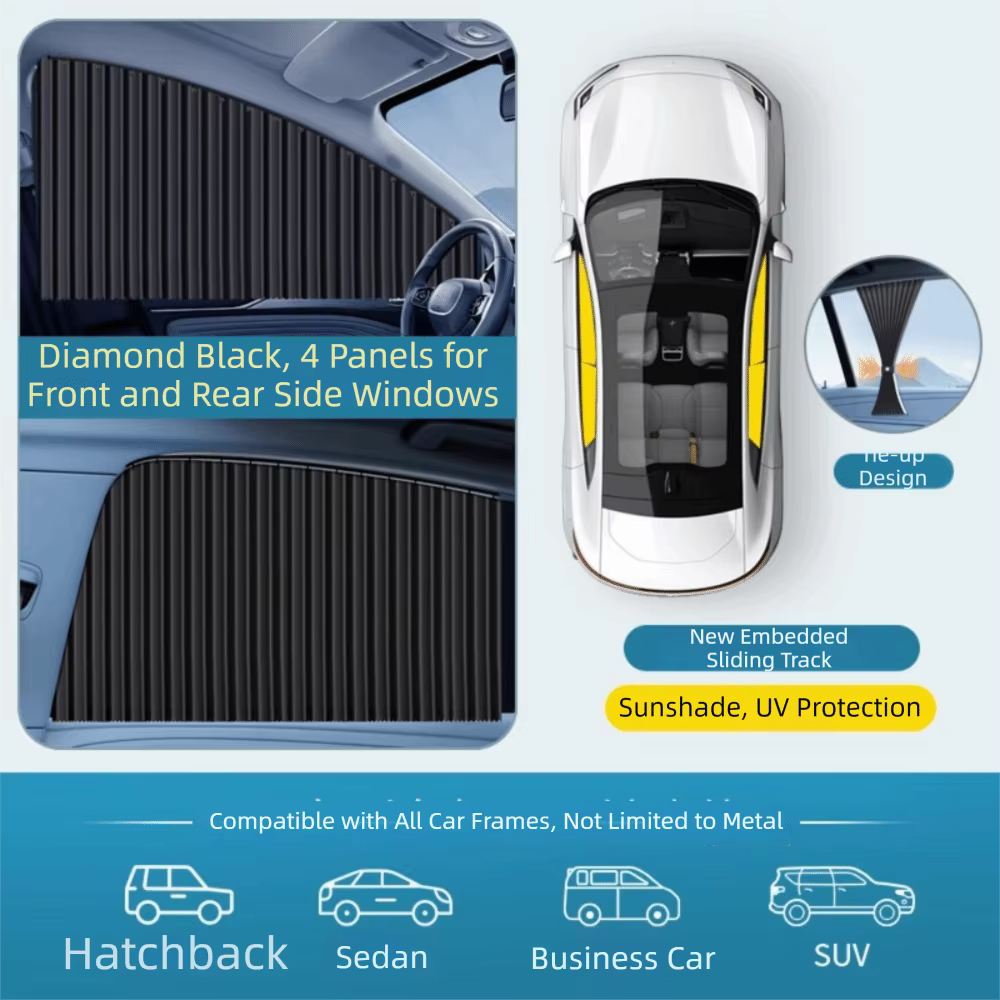 Pare-soleil pour fenêtre de voiture à glissière lisse, en tissu durable et pratique, isolation therm