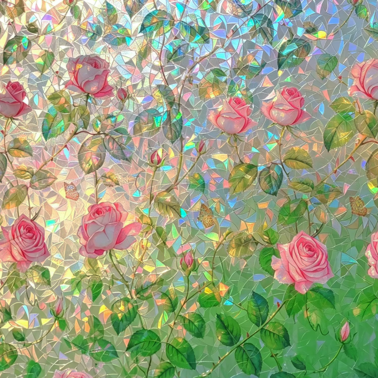 Film adhésif décoratif pour fenêtre, motif jardin de roses, effet verre teinté laser, amovible par é