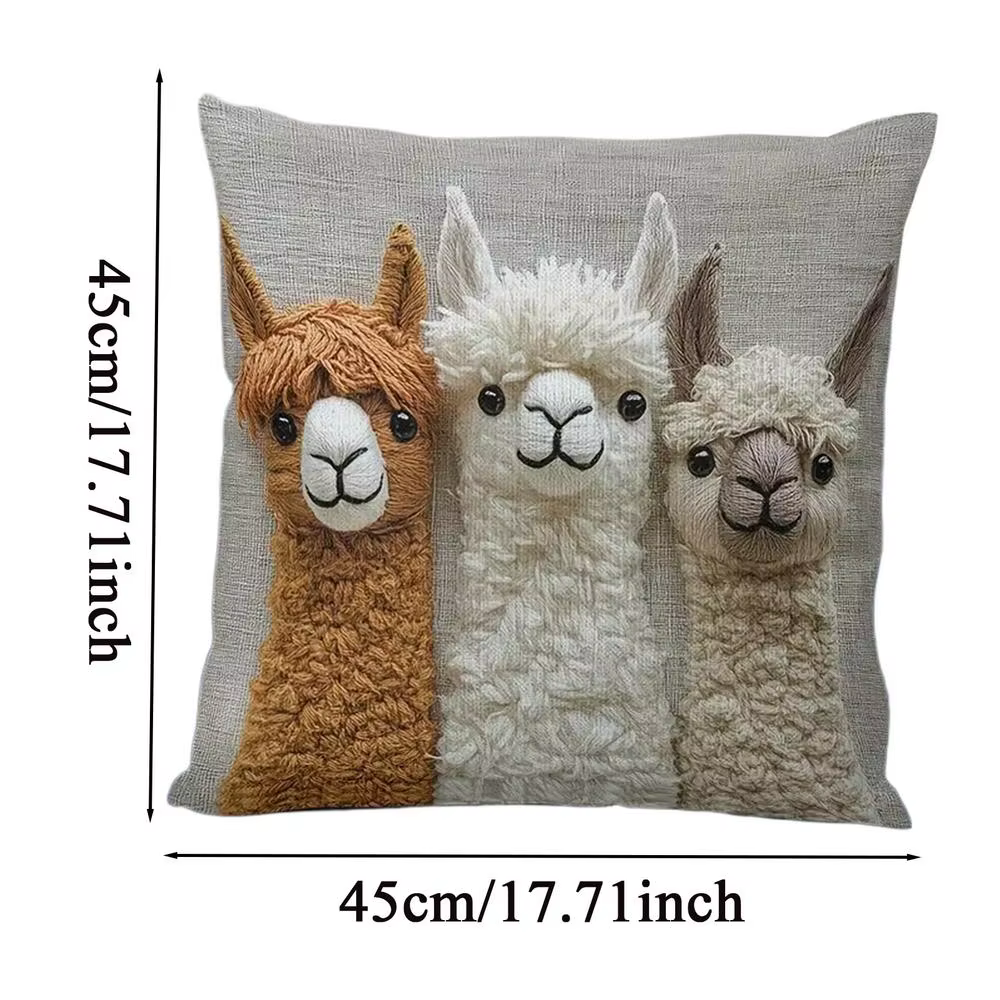 Housse de coussin 1 pièce, motif famille d'alpaga mignonne, imprimée en 2D, pour canapé, coussin de
