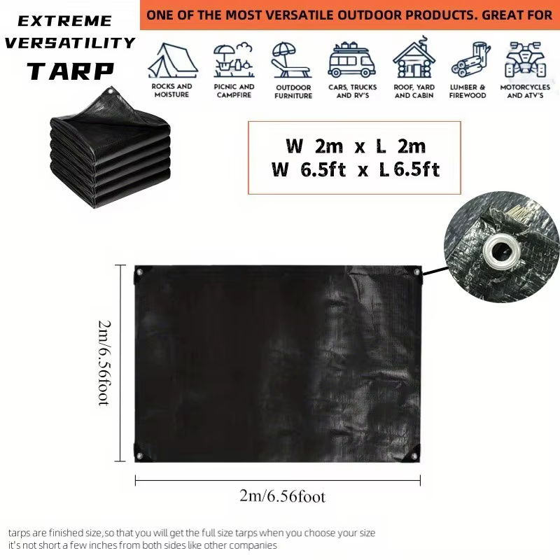 Bâche noire robuste, imperméable, anti-UV, multi-usages, protection extérieure pour camping, agricul