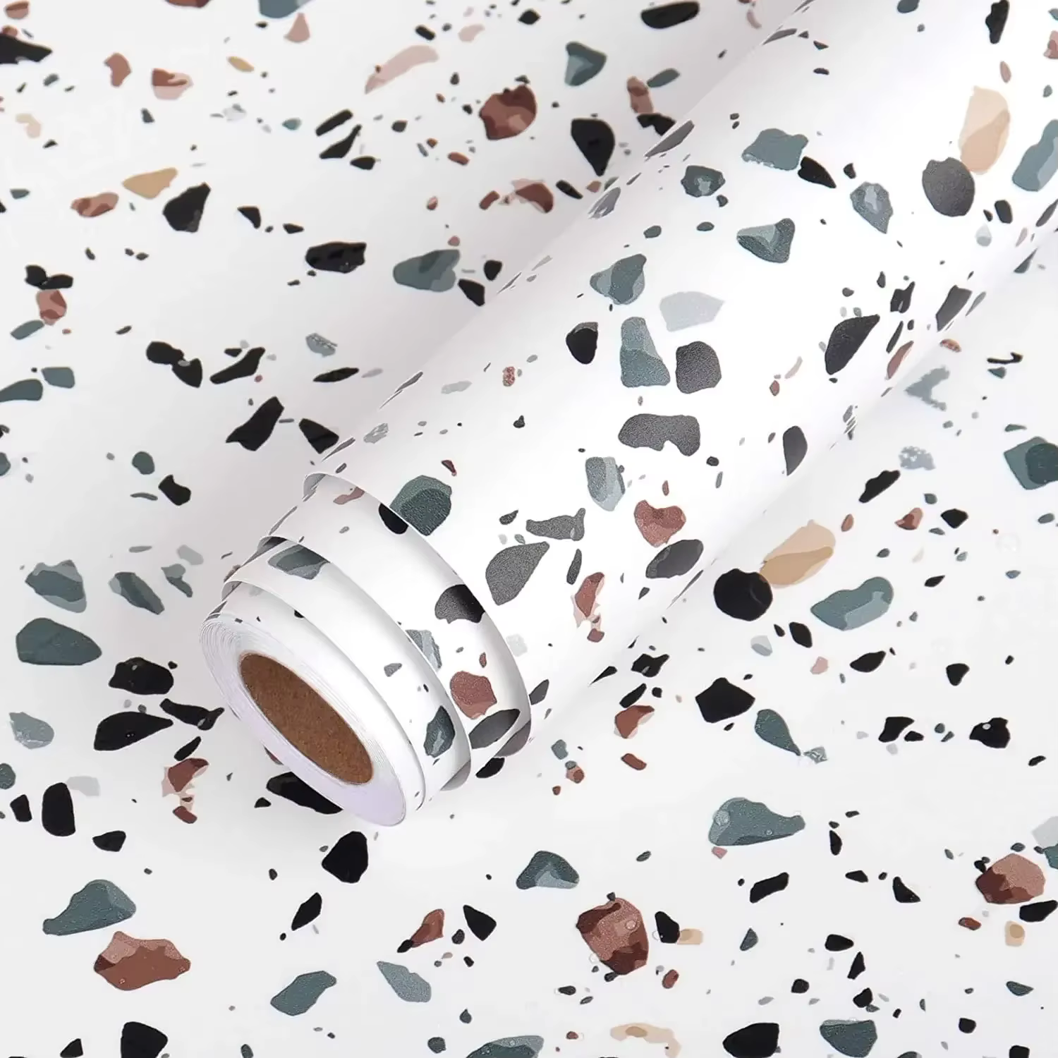 Papier de contact en terrazzo imperméable, rouleau de papier peint auto-adhésif blanc, décor de dess