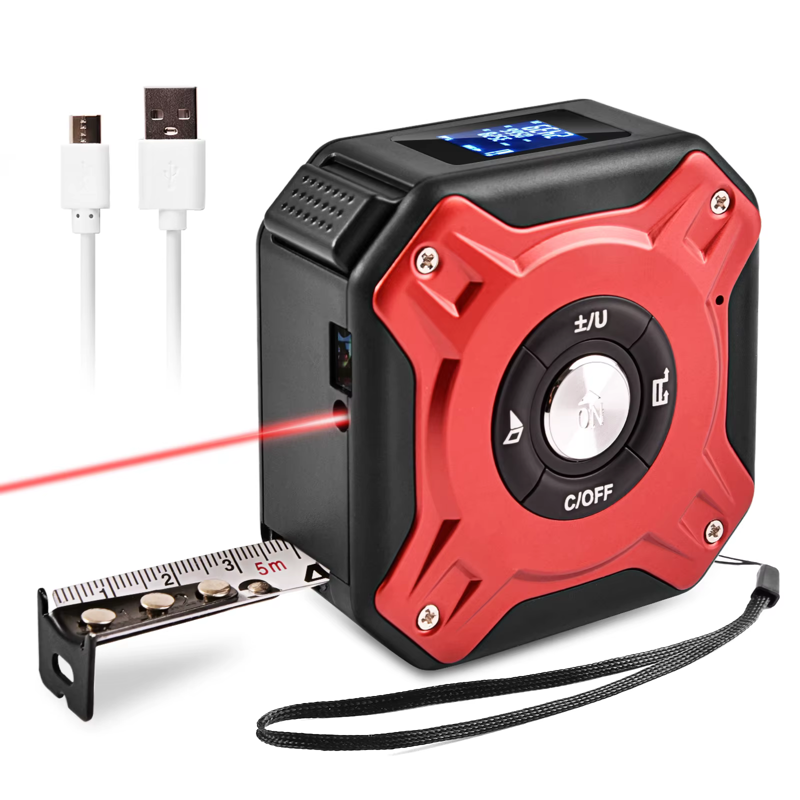 Mètre laser 40 m 2 en 1 Mètre ruban numérique M/POU/PI Mètre laser haute précision Mètre ruban en ac