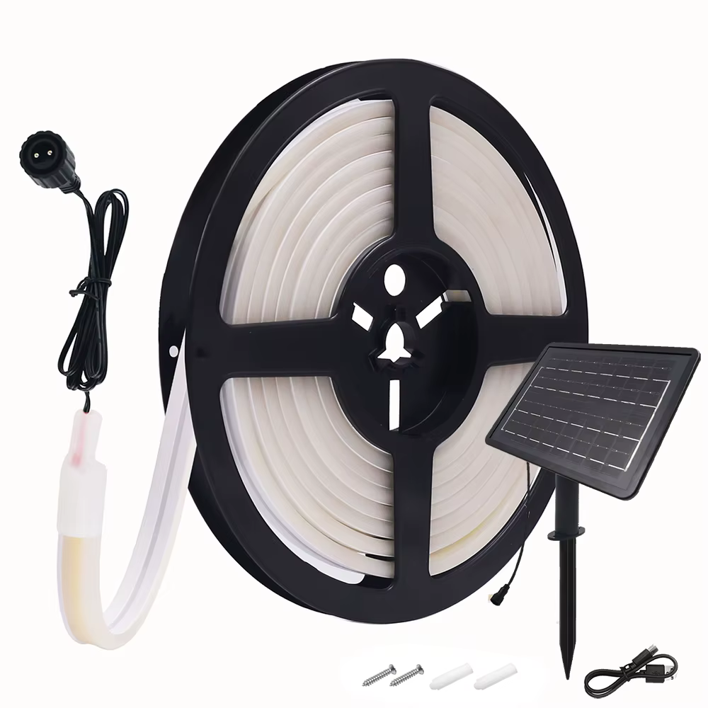 Bande lumineuse LED solaire néon 5M 10M 24V étanche 8 modes 320 LED/m Lampe flexible IP68 Décoration