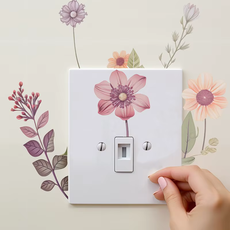 Autocollant mural interrupteur de belles fleurs, autocollant imperméable amovible en PVC pour chambr