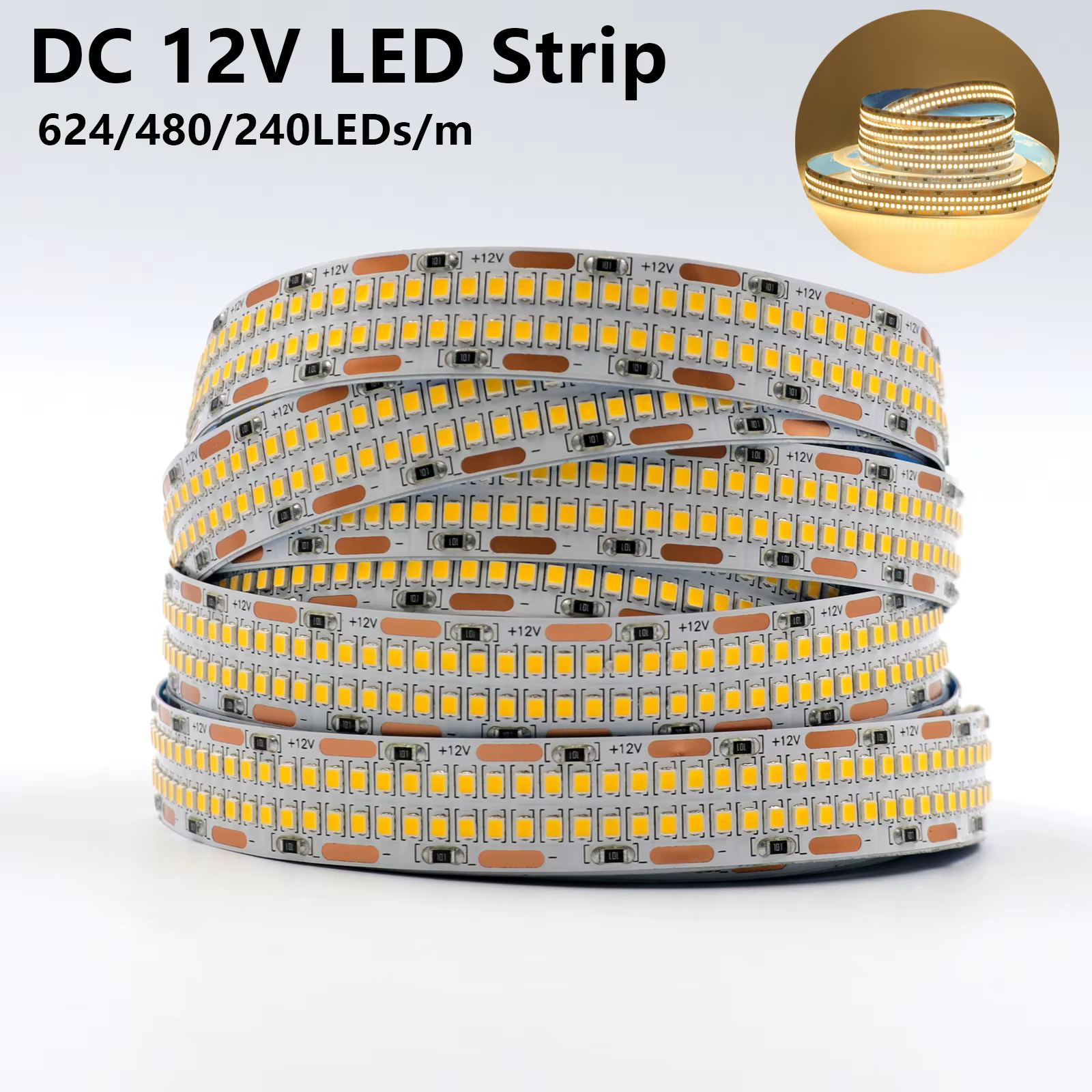 2835 2025 bandes lumineuses LED 12V Super lumineux 624/480/240LED s/m ruban Flexible Double rangée I