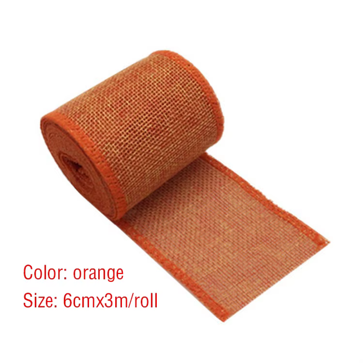 Rouleau de ruban en toile de Jute naturelle colorée, 3 m/rouleau, 6cm, garnitures en tissu de Jute p