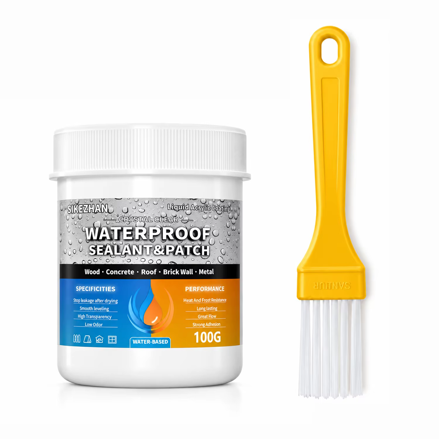 Enduit imperméable à base d'eau 500g avec pinceau, résistant à la chaleur et au gel, mastic anti-fui
