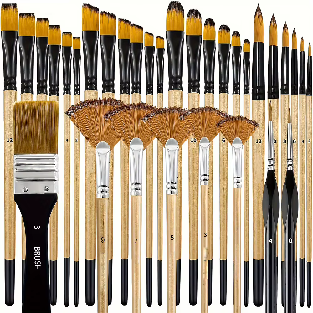Ensemble de pinceaux à peinture acrylique 28/32 pièces, poils en nylon de qualité supérieure, pincea