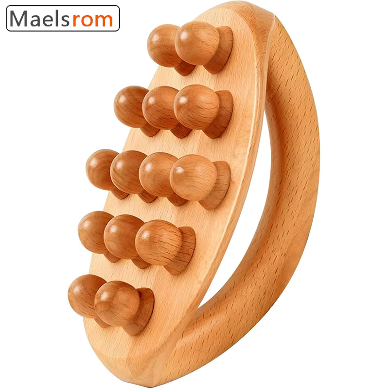 Rouleau de massage en bois pour drainage lymphatique, outil de massage de la cellulite à 14 perles p