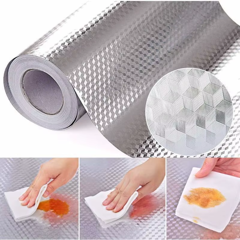 Papier peint auto-adhésif pour cuisine, feuille d'aluminium, autocollants imperméables pour seau, ME