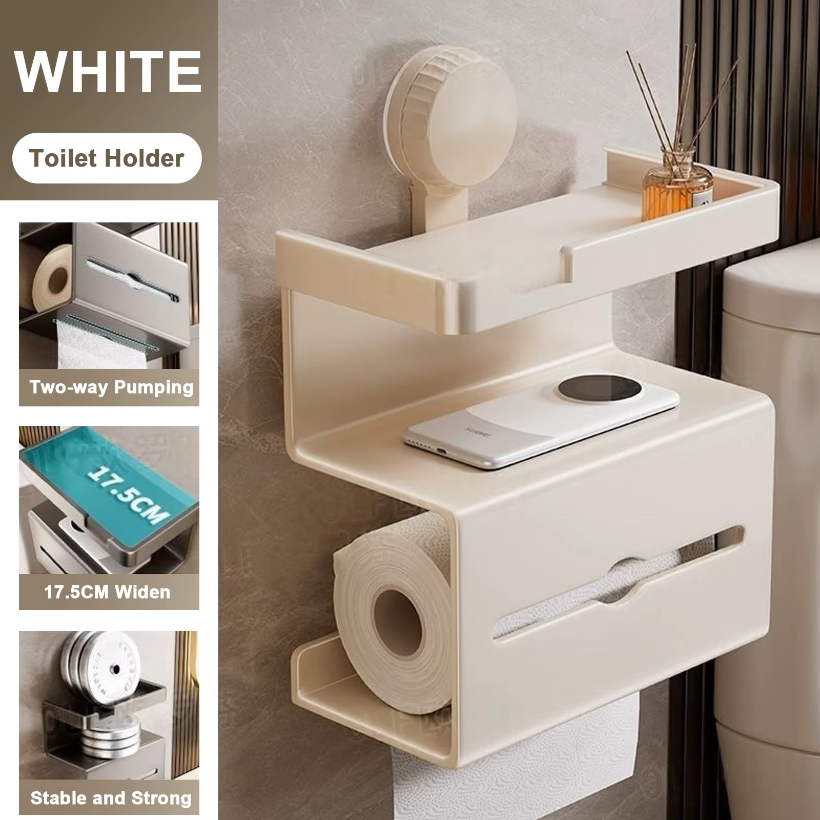 Porte-rouleau de papier toilette mural, distributeur de mouchoirs pour salle de bain, à ventouse/aut