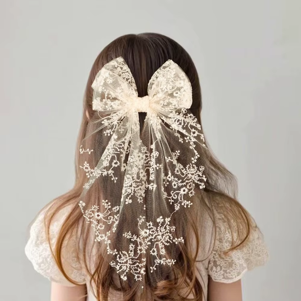 Épingle à cheveux élégante style princesse avec nœud en dentelle, broderie florale et ruban, pince à